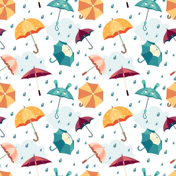 Geïsoleerde Cartoon Paraplu Patroon Parasols Voor Regenachtige Dagen Verschillende Gekleurde — Stockvector