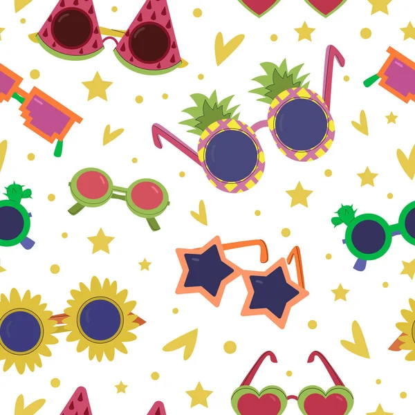 Patrón Gafas Sol Fiesta Carnaval Dibujos Animados Vacaciones Gafas Sol — Vector de stock