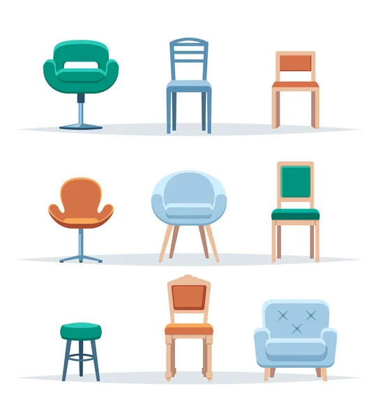 Cadeiras Vista Frontal Set Casa Mobiliário Escritório Sofá Poltrona Banquinho —  Vetores de Stock