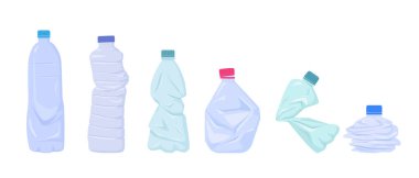crumpled plastic bottles. environment contamination recycling wastes, Unhygienic broken garbage rubbish trash refuse water bottles. vector cartoon minimalistic items set. clipart