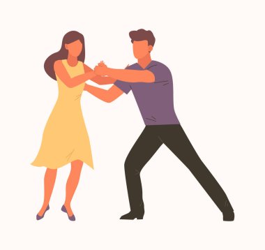 Dans eden insanlar. Disko partiden zevk alır, erkek ve kadın karakterler neşe ve eğlenceden müzik ve dans dinlerler. vektör çizgi film grafikleri