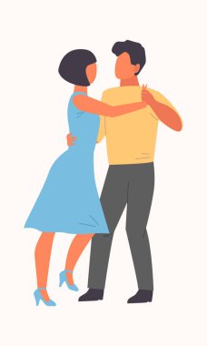 İnsanlar dans konsepti. Sevimli yetişkin karakterler müzik dinliyor ve yavaşça dans ediyor, disko partiden hoşlanıyor. vektör çizgi filmi grafiği