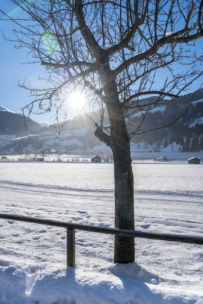 Güneşli Bir Günde Güzel Kar Dağları Manzarası — Stok fotoğraf