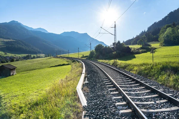 Railway Magnificent Mountain Zugspitze Background Ehrwald Germany — Stockfoto