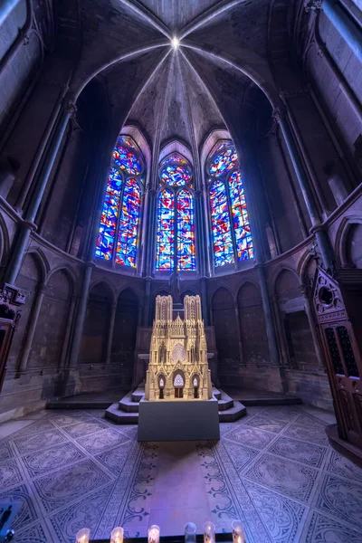 Interiér Staré Gotické Katedrály Remeši Francie — Stock fotografie