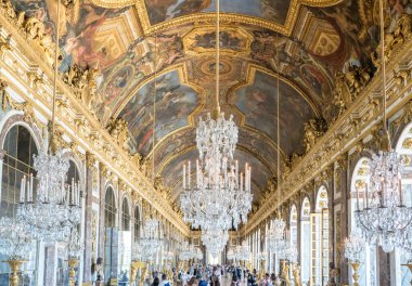 VERSAILLES, FRANCE - AUGUST 12, 2021 : Hall of Mirrors (Galerie des Glaces), Versailles, Paris, France