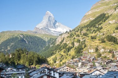 Aerial view on Zermatt and Matterhorn Peak, Switzerland