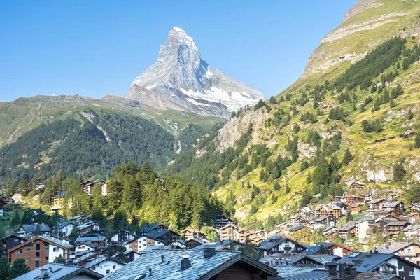 Widok Lotu Ptaka Zermatt Matterhorn Peak Szwajcaria — Zdjęcie stockowe