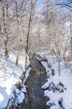 Güneşli bir günde güzel kar dağları manzarası