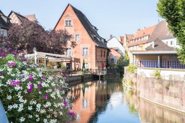 Colmar, Alsace, Fransa 'da renkli yarı keresteli evler