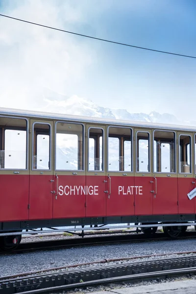 Comboio Famoso Plataforma Schynige Bahn Interlaken Alpes Suíços — Fotografia de Stock