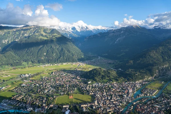 Increíble Vista Aérea Ciudad Naturaleza Desde Alto Interlaken Harder Kulm —  Fotos de Stock