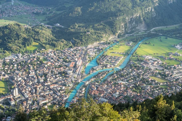Cidade Aérea Incrível Vista Natureza Topo Interlaken Harder Kulm Suíça — Fotografia de Stock