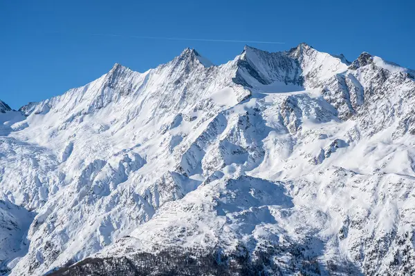 stock image Famous mountain massif with Allalinhorn and Dom near Saas-Fee in Switzerland