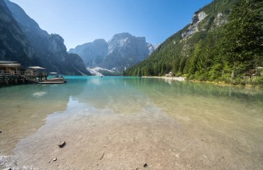 Braies Lake in Dolomites mountains, South Tyrol, Italy clipart