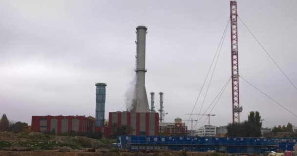 High Pipes Power Plant Construction Site Closeup — Stock Video