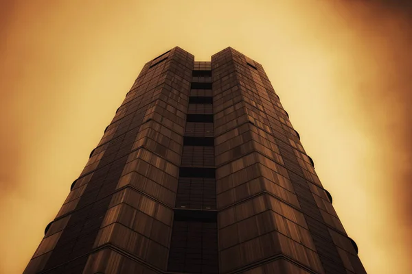 Γυάλινο Κτίριο Σκούρο Θολό Ουρανό Πυροβολισμό Γωνία — Φωτογραφία Αρχείου