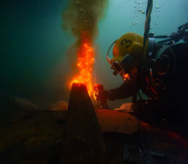 Underwater oxy-fuel in deep ocean depths closeup clipart