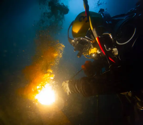 stock image Underwater oxy-fuel in deep ocean depths closeup