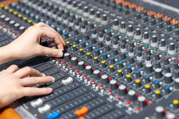 stock image Close up of audio mixer control panel