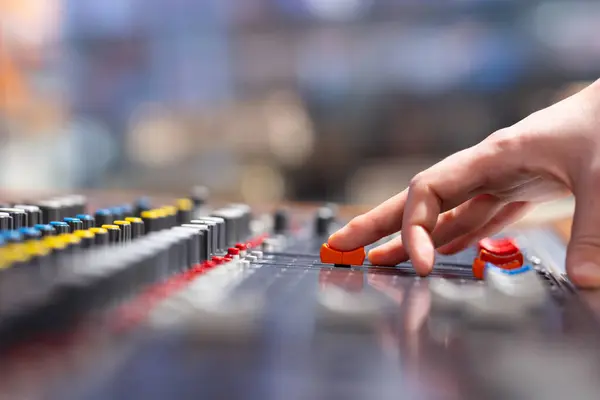 stock image Close up of audio mixer control panel