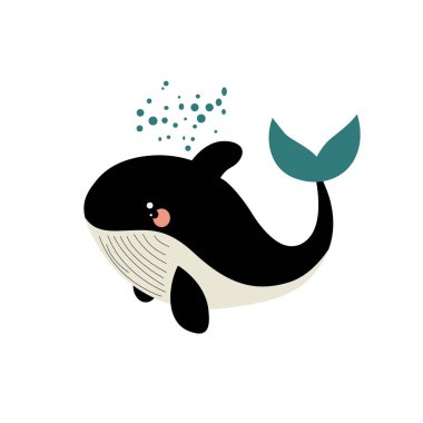 Baloncuklarla yüzen neşeli bir balina.