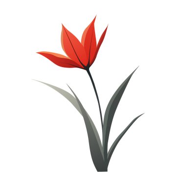 Kırmızı çiçekli vektör tasarımı. Yeşil yapraklı tek bir çiçek.