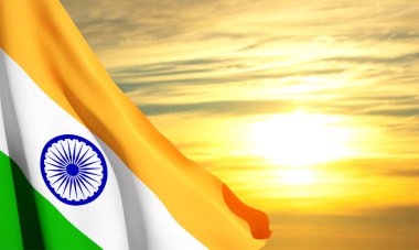 Tricolor Indian Flag on sunset. Background for National holidays with place for text. EPS10 vector