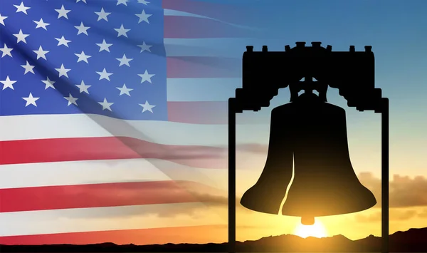 SIlhouette of The Liberty Bell as symbols of freedom and justiceon background of sunset. Concept - National Freedom Day. February 1. EPS10 vector