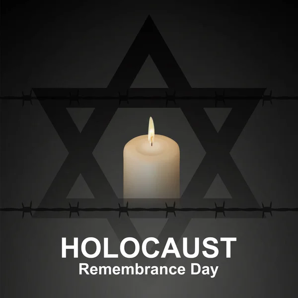 International Holocaust Remembrance Day Jewish Star Candle Barbed Wire Black — Stockový vektor
