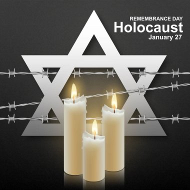 Holocaust Remembrance Day. Candles with Star of David and barbed wire. EPS10 vector