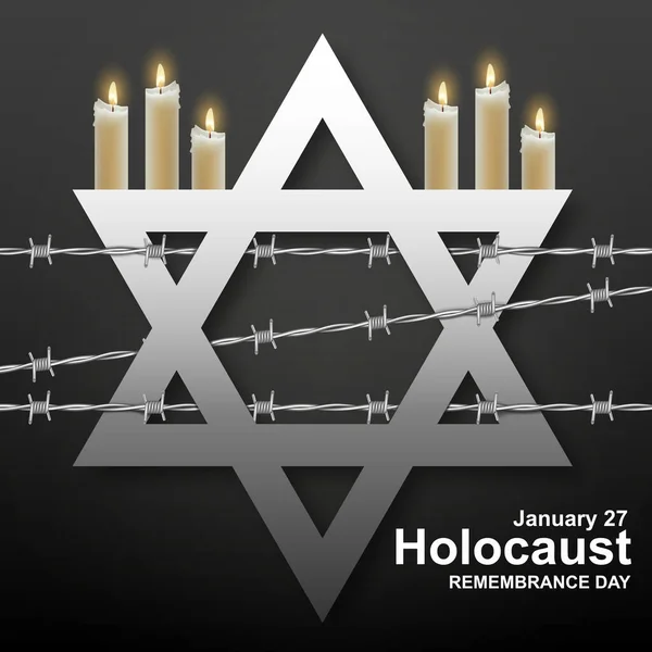 Holocaust Remembrance Day Candles Star David Barbed Wire Eps10 Vector — Stockový vektor