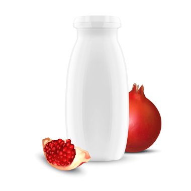 Bottle of yogurt with pomegranate. EPS10 vector