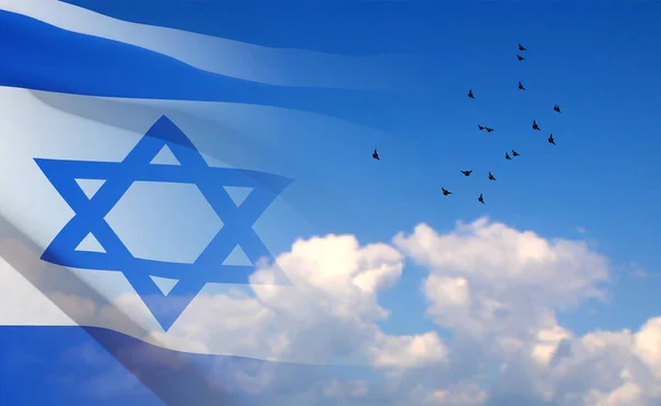 Israel flag on background of sky. Patriotic background. EPS10 vector