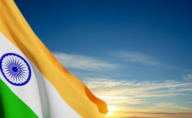 Tricolor Indian Flag on sunset. Background for National holidays with place for text