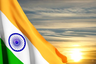 Tricolor Indian Flag on sunset. Background for National holidays with place for text. EPS10 vector