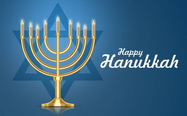 Jewish holiday Hanukkah background with menorah and burning candles. EPS10 vector