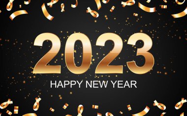 Shiny gold 2023 new year greetings card. EPS10 vector