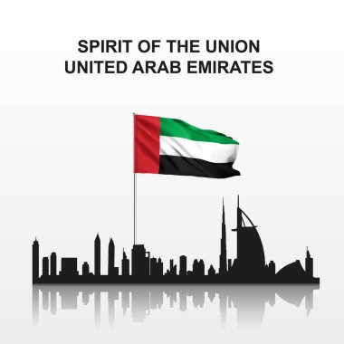 United Arab Emirates - Spirit of the Union. National holidays background. Realistic UAE flag with silhouette of Dubai skyline. EPS10 vector clipart