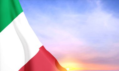 Italian flag on background of sunset. Patriotic background. EPS10 vector