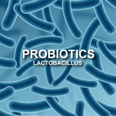Probiotic background. Microbiome elements on blue background. Human health background. EPS10 vector