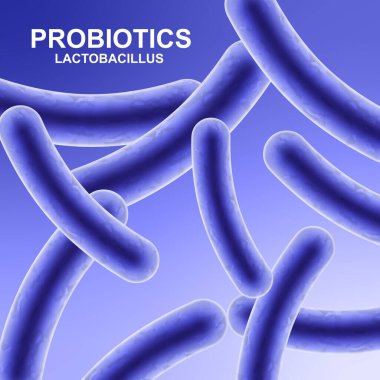 Probiotic background. Microbiome elements on blue background. Human health background. EPS10 vector