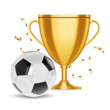 Gold cup award with soccer ball. EPS10 vector