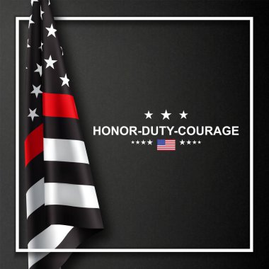 Thin Red Line. Firefighter Flag. Remembering, memories on fallen fire fighters officers on duty. EPS10 vector