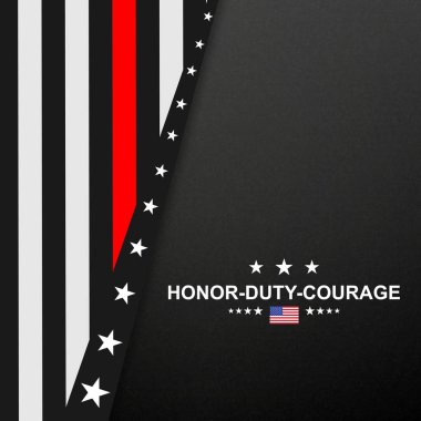 Thin Red Line. Firefighter Flag. Remembering, memories on fallen fire fighters officers on duty. EPS10 vector