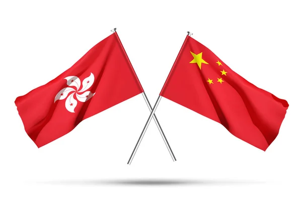 Hongkong China Doorkruisten Vlaggen Geïsoleerd Witte Achtergrond Eps10 Vector — Stockvector