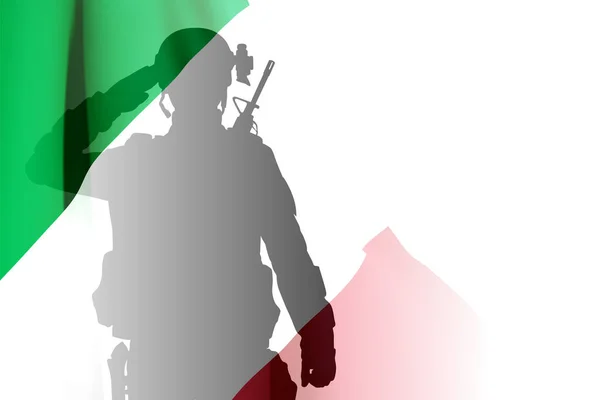 Silhouette Soldato Con Bandiera Italiana Sfondo Bianco Forze Armate Italia — Vettoriale Stock