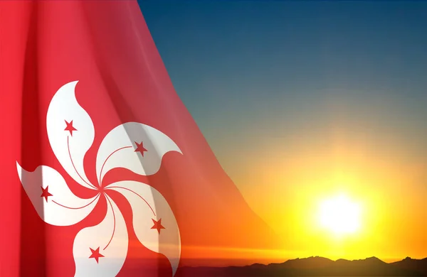 Bandeira Hong Kong Contra Pôr Sol Vetor Eps10 —  Vetores de Stock