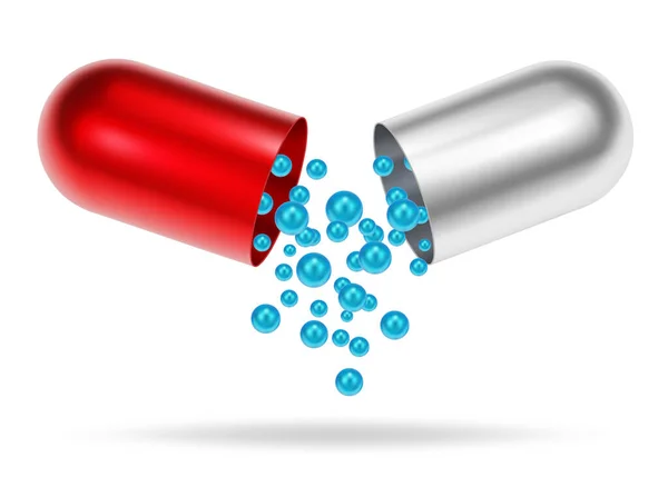 Open Medicine Capsule Medical Pill Half Parts Cure Granules Eps10 — Stock Vector