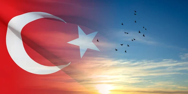 Türkische Flagge Auf Dem Hintergrund Des Himmels Eps10 Vektor — Stockvektor